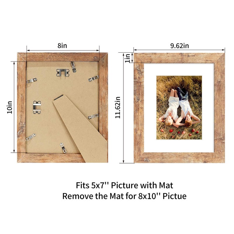 iRahmen 8x10 Picture Frame 2 Pack  Real Glass and Brown Photo Frame  Display Pictures 5x7 with Mat or 8 x 10 without Mat for Tabletop or Wall Mounting - Image 3