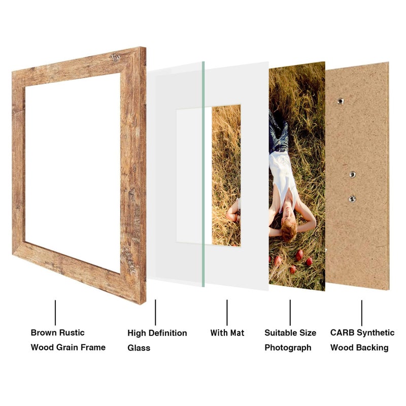 iRahmen 8x10 Picture Frame 2 Pack  Real Glass and Brown Photo Frame  Display Pictures 5x7 with Mat or 8 x 10 without Mat for Tabletop or Wall Mounting - Image 4