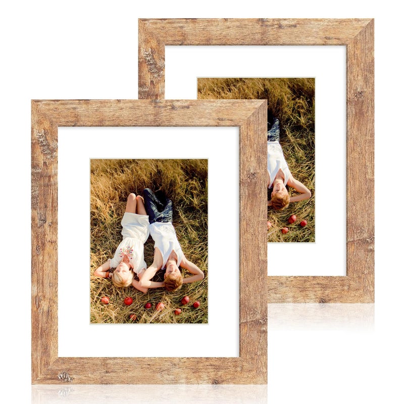 iRahmen 8x10 Picture Frame 2 Pack  Real Glass and Brown Photo Frame  Display Pictures 5x7 with Mat or 8 x 10 without Mat for Tabletop or Wall Mounting - Image 1