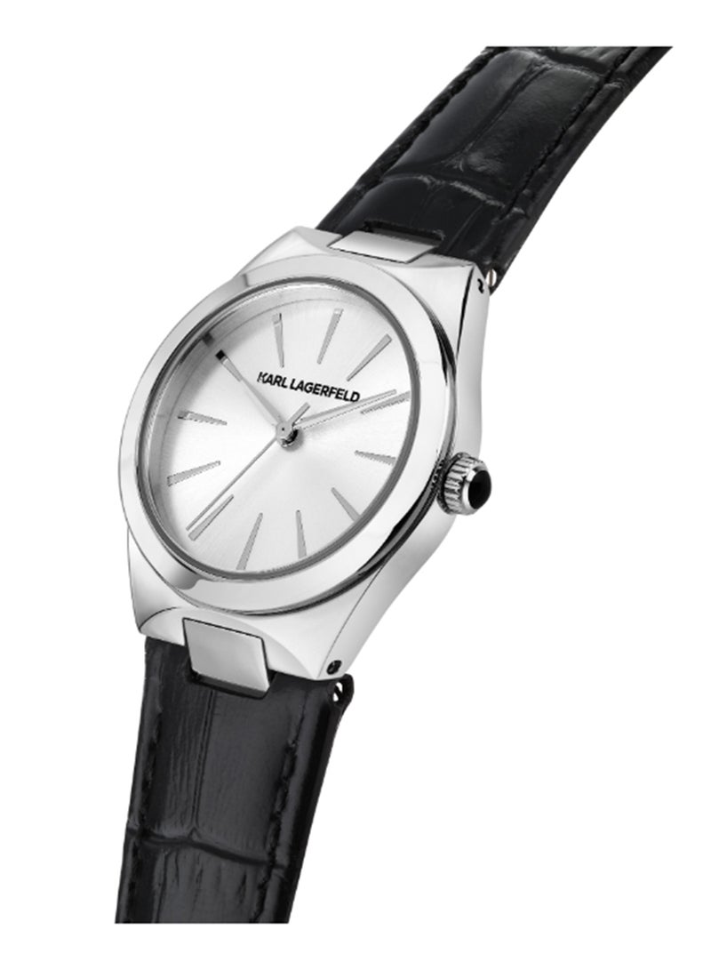 Karl Lagerfeld Women's 30MM Silver, Sunray Dial Black Leather Watch - R0551105501 - Image 5