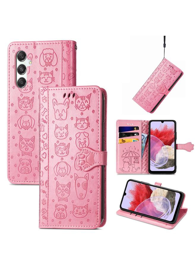 S-TOP Case For Samsung Galaxy M34 5G Cat and Dog Embossed Leather Phone Case - Image 1