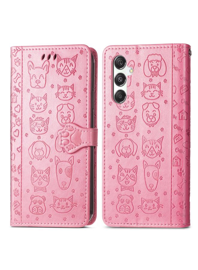 S-TOP Case For Samsung Galaxy M34 5G Cat and Dog Embossed Leather Phone Case - Image 2
