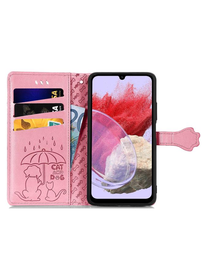 S-TOP Case For Samsung Galaxy M34 5G Cat and Dog Embossed Leather Phone Case - Image 3