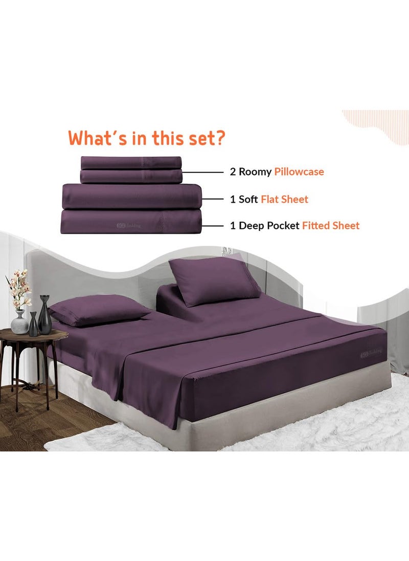 SGI bedding SGI bedding 32"" King Split Top Flex Head Sheet 100% Egyptian Cotton Sheet Set - 600 Thread Count Flex Top Sheet Adjustable Bed - 4 Piece Sheet Set 18"" Deep Pocket Sleep Number Bed - Plum Solid  - Image 2