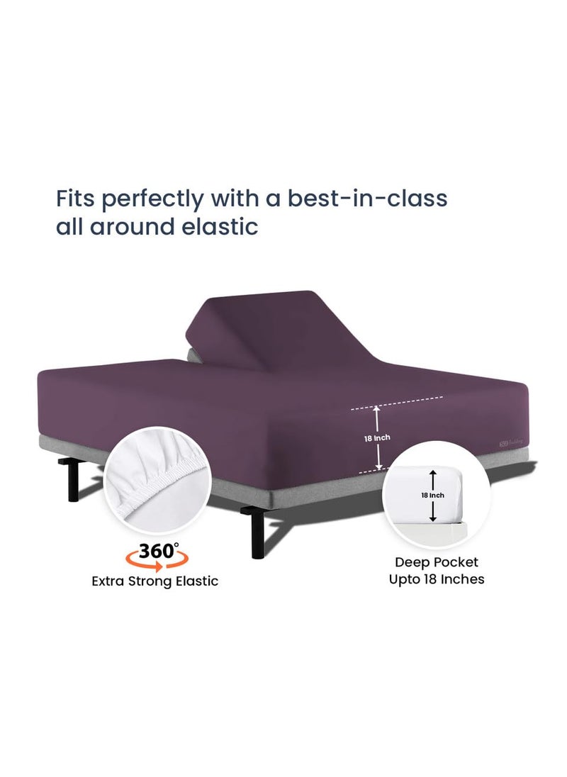 SGI bedding SGI bedding 32"" King Split Top Flex Head Sheet 100% Egyptian Cotton Sheet Set - 600 Thread Count Flex Top Sheet Adjustable Bed - 4 Piece Sheet Set 18"" Deep Pocket Sleep Number Bed - Plum Solid  - Image 5