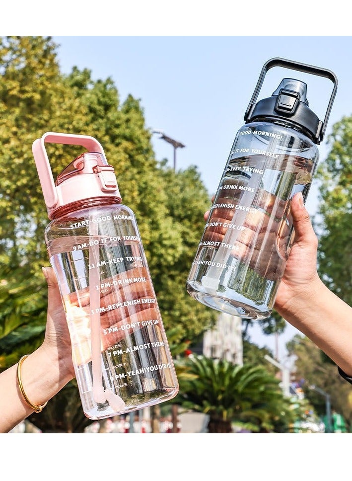 2L Motivational Water Bottle with Time Marker&Strawer- Leakproof, Large Water Jug for Home Office Fitness Gym (One Black) - Image 3