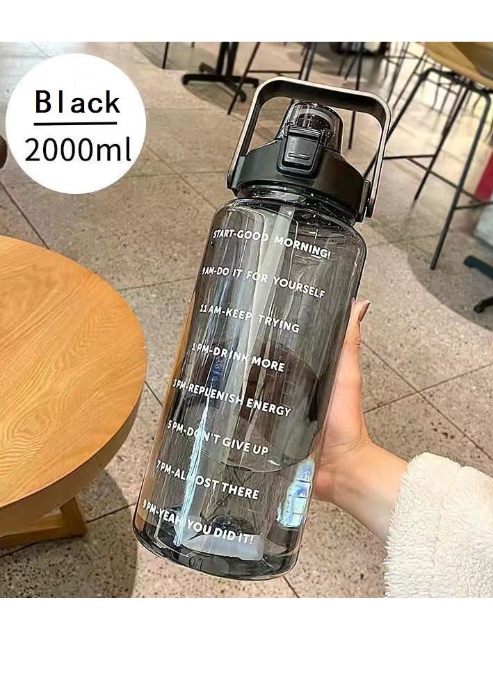 2L Motivational Water Bottle with Time Marker&Strawer- Leakproof, Large Water Jug for Home Office Fitness Gym (One Black) - Image 1