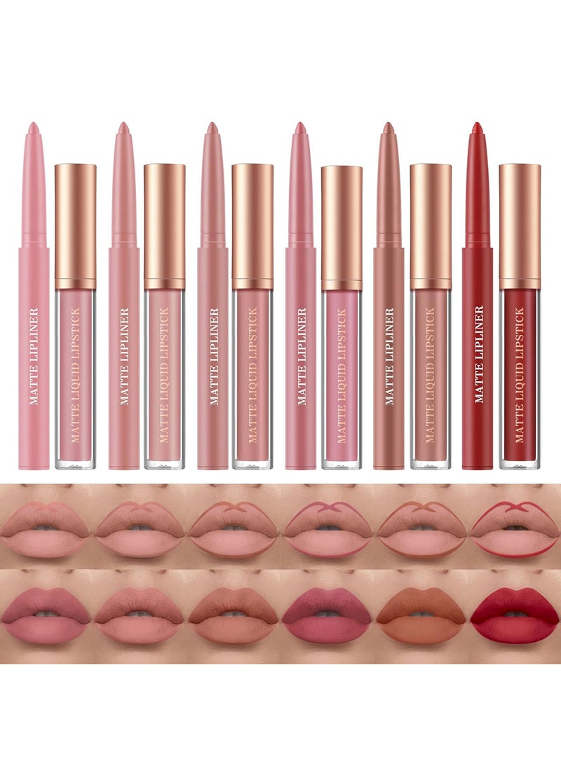 Bestland BestLand 12Pcs Matte Liquid Lipstick  Lip Liner Pens Set One Step Lips Makeup Sets Pigment Velvety Nude Brown Lip Liner Stain Waterproof 24 Hours Long Wear Lip Gloss Make up Gift Set Set C 