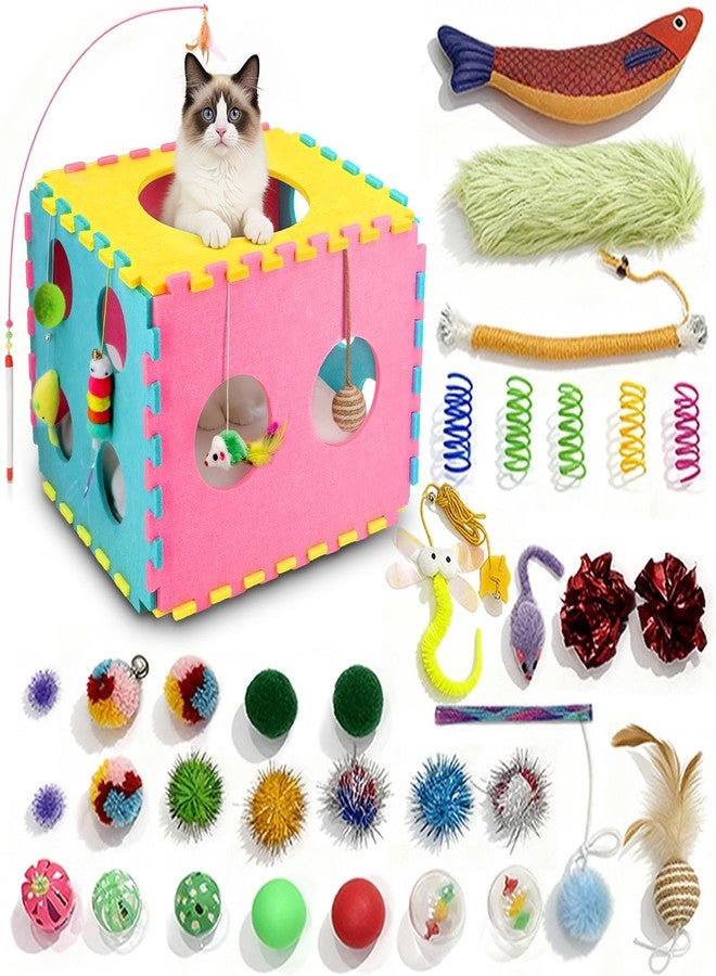 MOYMO Cat Houses with 40 Cat Toys for Indoor Cats, Cute Cat Bed Cave for Multiple Large Cats, Kitten Toys for Indoor Kittens, 17 Inches - Image 1