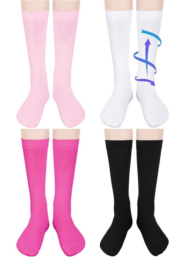 Tisancy 4 Pairs Kids Compression Socks 15-20 mmHg Knee Length Compression Stockings Travel Socks for Kids Childrens(Solid Style,Black, White, Pink, Rose Red) - Image 1