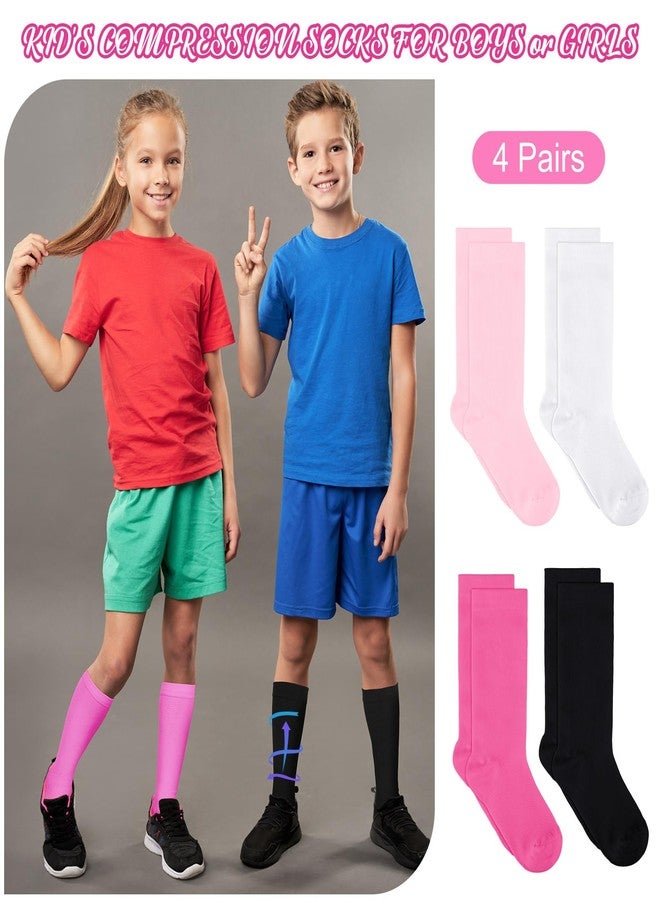 Tisancy 4 Pairs Kids Compression Socks 15-20 mmHg Knee Length Compression Stockings Travel Socks for Kids Childrens(Solid Style,Black, White, Pink, Rose Red) - Image 4