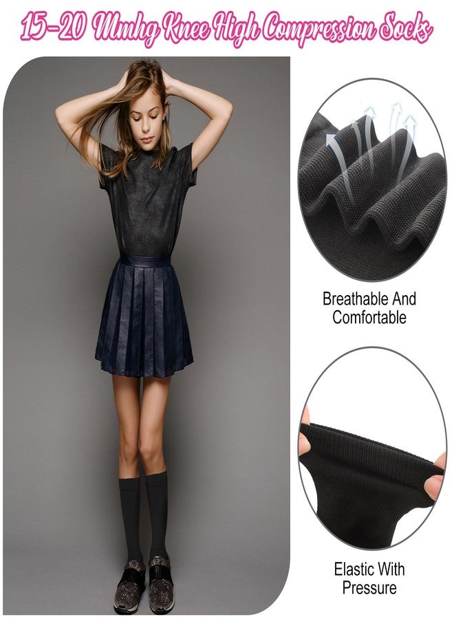 Tisancy 4 Pairs Kids Compression Socks 15-20 mmHg Knee Length Compression Stockings Travel Socks for Kids Childrens(Solid Style,Black, White, Pink, Rose Red) - Image 3