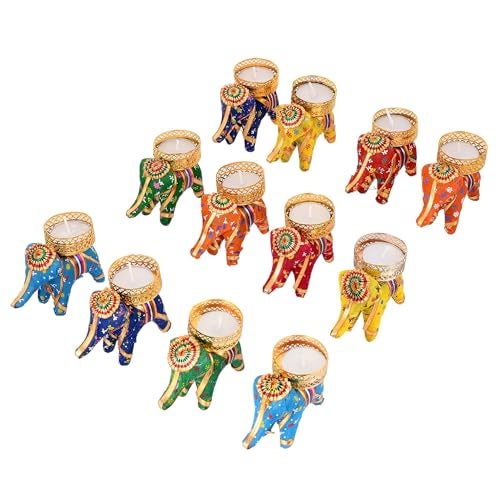 Pride Store Handcrafted Elephant Tealight Candle Multicolor Candles for Home Decoration Diwali Laxmi Poojan Elephant Tea Light Candle Holder Birthday Decor Diwali Decoration tealight Candles (Pack of 12) - Image 3