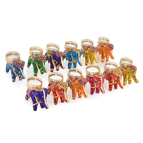 Pride Store Handcrafted Elephant Tealight Candle Multicolor Candles for Home Decoration Diwali Laxmi Poojan Elephant Tea Light Candle Holder Birthday Decor Diwali Decoration tealight Candles (Pack of 12) - Image 2