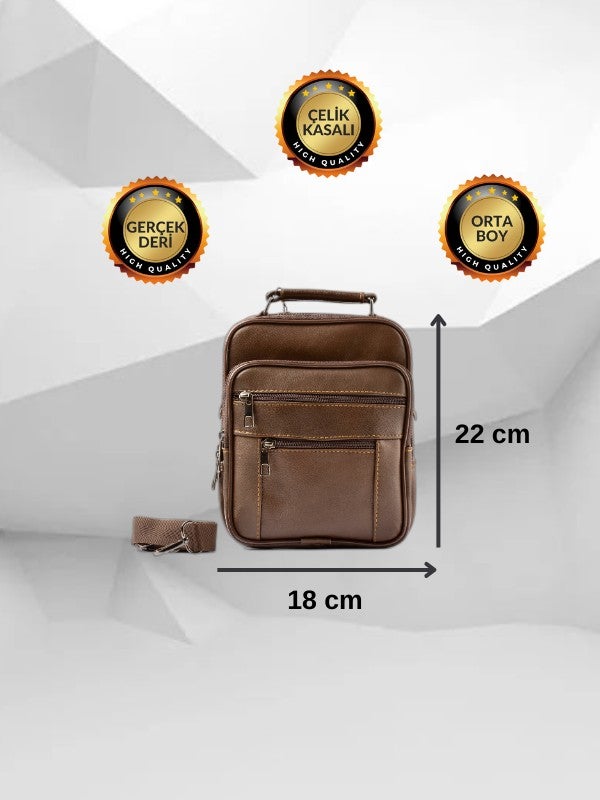 Derius Boss Steel Case Medium Size Brown Men's Hand and Shoulder Bag (Genuine Leather)  - Image 1