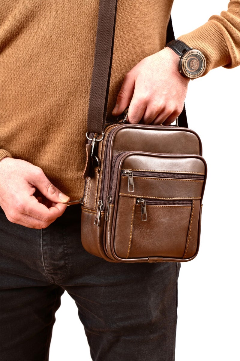 Derius Boss Steel Case Medium Size Brown Men's Hand and Shoulder Bag (Genuine Leather)  - Image 4