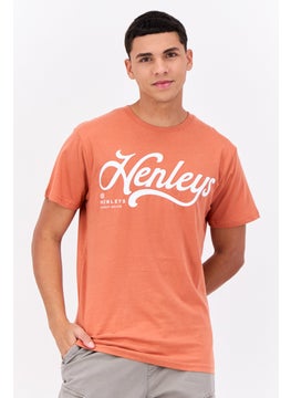 Men Crew Neck Short Sleeves Brand Logo T-Shirt, Coral