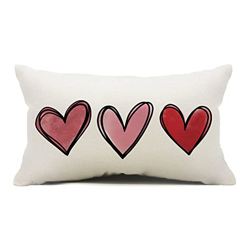 DFXSZ Valentines Day Pillow Covers 12x20 Pink Heart Valentines Day Pillows Winter Holiday Lumbar Pillow Covers 12x20 Outdoor Pillowcase for Home Decor - Image 1