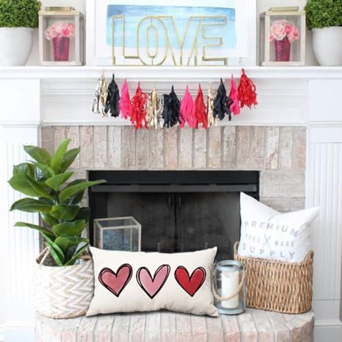 DFXSZ Valentines Day Pillow Covers 12x20 Pink Heart Valentines Day Pillows Winter Holiday Lumbar Pillow Covers 12x20 Outdoor Pillowcase for Home Decor - Image 5