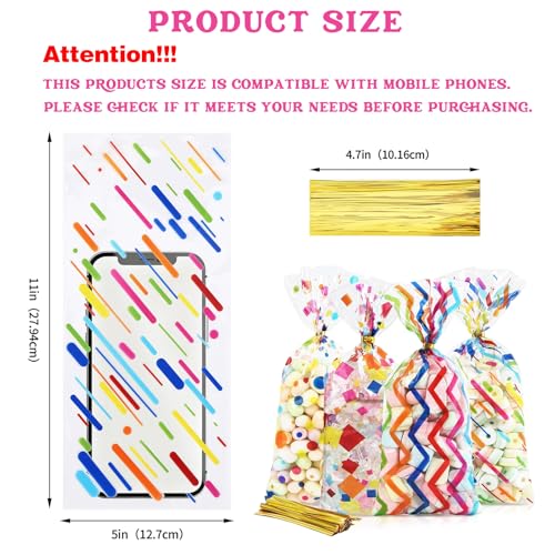 Docvania Cello Cellophane Treat Gift Bags Rainbow Cookie Bags 100 pcs 5 X 11 Goodie Bag with Ties for Mother's Day, Valentine's Day and Parties, Weddings - Image 2