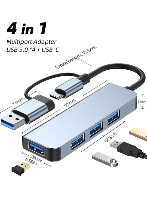 USB Hub 4 Port USB 3.0 Ultra Slim Data Hub USB 3.0 Splitter Aluminum Multiple USB Extension Dock Compatible for MacBook Mac Pro Mini iMac Surface Pro XPS PS5 PC USB Flash Drive Mobile HDD