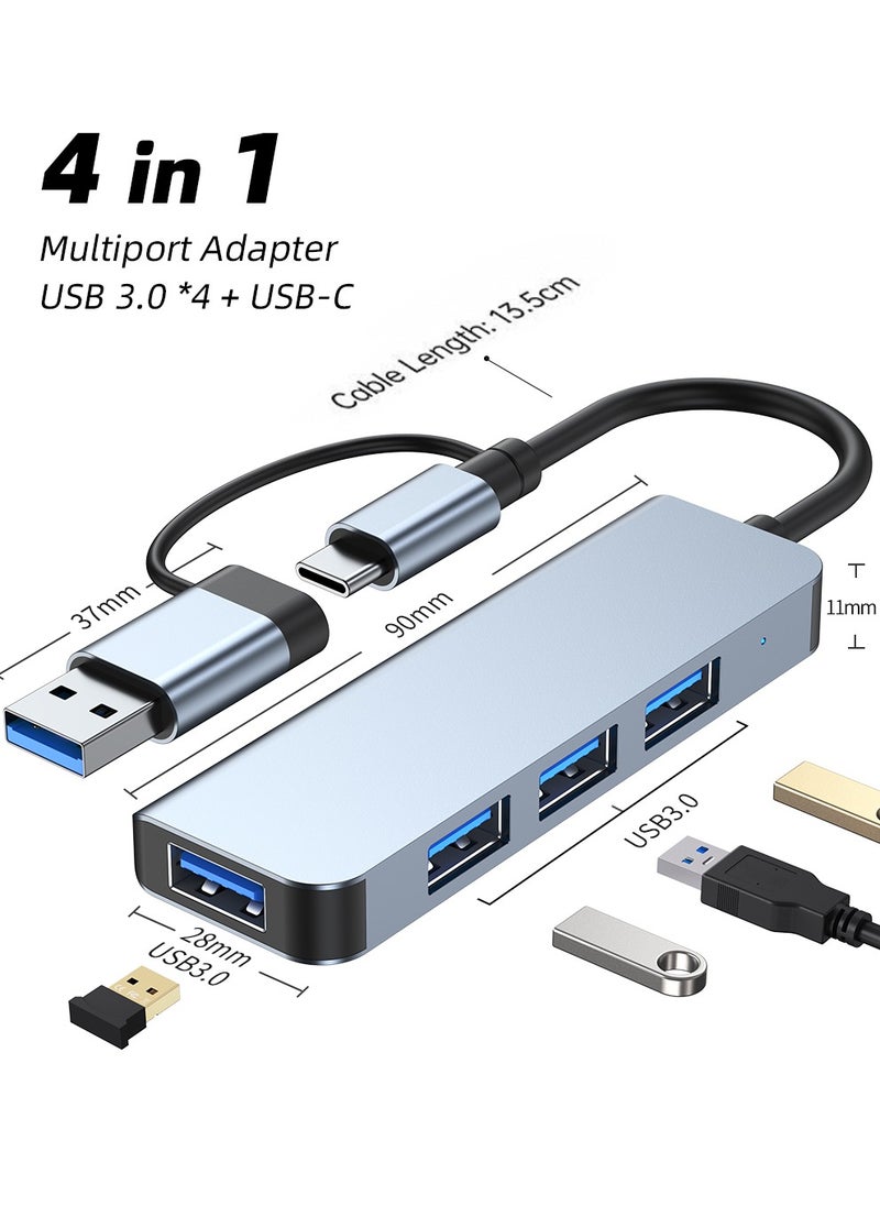 Generic USB Hub 4 Port USB 3.0 Ultra Slim Data Hub USB 3.0 Splitter Aluminum Multiple USB Extension Dock Compatible for MacBook Mac Pro Mini iMac Surface Pro XPS PS5 PC USB Flash Drive Mobile HDD  - Image 1