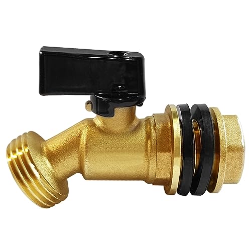 Uenede Brass Water Container Rain Barrel Faucets Spigot 1/2" Male Thread Inlet to 3/4"GHT Male Thread Outlet with Quarter Turn Ball Valve Include Bulkhead Fitting and Washers - Image 1