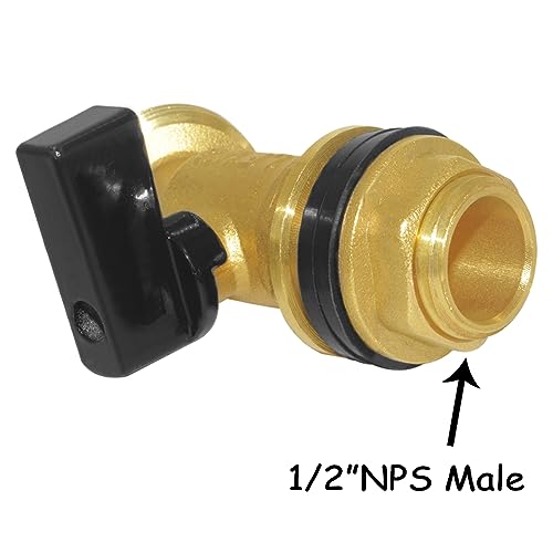 Uenede Brass Water Container Rain Barrel Faucets Spigot 1/2" Male Thread Inlet to 3/4"GHT Male Thread Outlet with Quarter Turn Ball Valve Include Bulkhead Fitting and Washers - Image 3