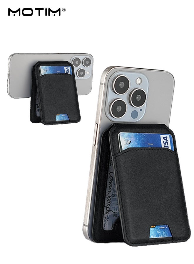 Motim Phone MagSafe Wallet Holder, Leather MagSafe Secure Credit Card Holder with Adjustable Stand for iPhone 17/16/15/14/13/12, 4 Card Holder, Not for iPhone 13/12 Mini - Image 1