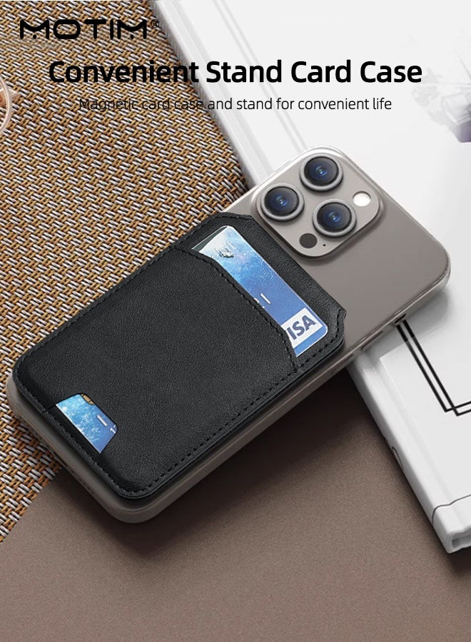 Motim Phone MagSafe Wallet Holder, Leather MagSafe Secure Credit Card Holder with Adjustable Stand for iPhone 17/16/15/14/13/12, 4 Card Holder, Not for iPhone 13/12 Mini - Image 2