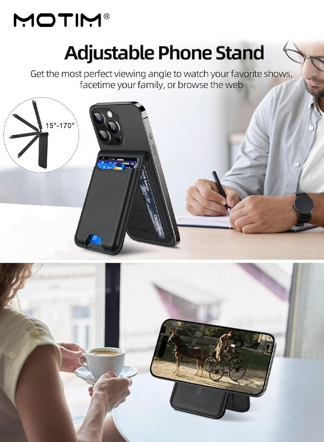 Motim Phone MagSafe Wallet Holder, Leather MagSafe Secure Credit Card Holder with Adjustable Stand for iPhone 17/16/15/14/13/12, 4 Card Holder, Not for iPhone 13/12 Mini - Image 4