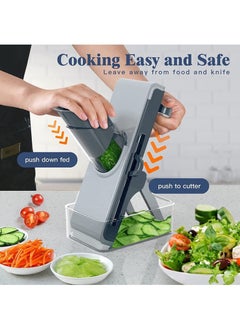 MIXDE Multifunctional Vegetable Cutter, Mandolin Slicer Kitchen Vegetable Cutter, Safety Potato Slicer, Food Chopper Grater Slicer For Vegetable Fruit Meat With Container Replaceable Blades  - Image 2