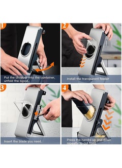 MIXDE Multifunctional Vegetable Cutter, Mandolin Slicer Kitchen Vegetable Cutter, Safety Potato Slicer, Food Chopper Grater Slicer For Vegetable Fruit Meat With Container Replaceable Blades  - Image 4