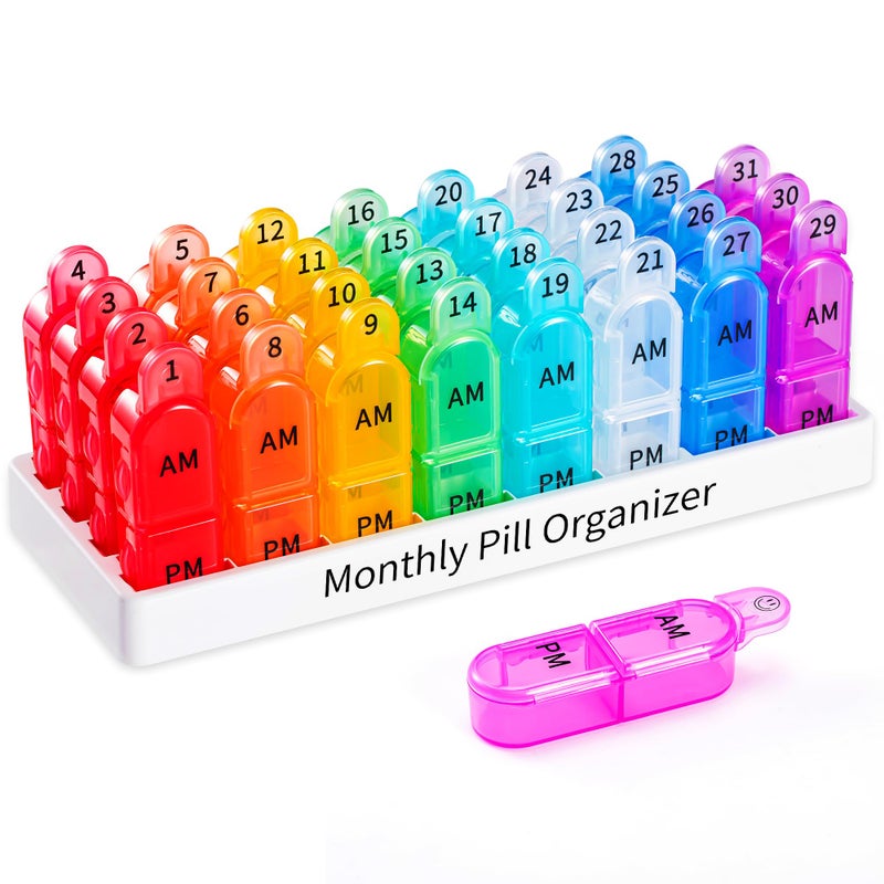Daviky Monthly Pill Organizer 2 Times a Day - 30 Day Pill Box AM PM, BPA Free One Month Medicine Organizer Twice Daily, 31-Day Case to Hold Vitamins, Supplements & Medication - Image 1