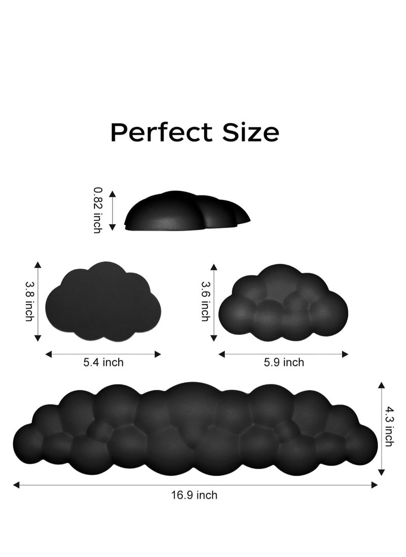 Cloud Wrist Rest Pad, 3 in 1 Keyboard Wrist Rest Set, Mouse Wrist Rest Pad, Non-Slip Wrist Support for Home Office Laptop Mac Gaming(Black)