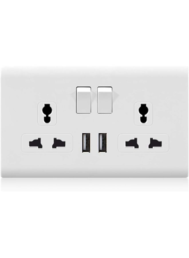 promass Double Switch Wall Socket And 2 USB Outlet | Dual Switch Universal Wall Socket Tamper Resistant | Duplex Receptacle Wall Socket Charger Adapter Power Outlet Panel, White - Image 1