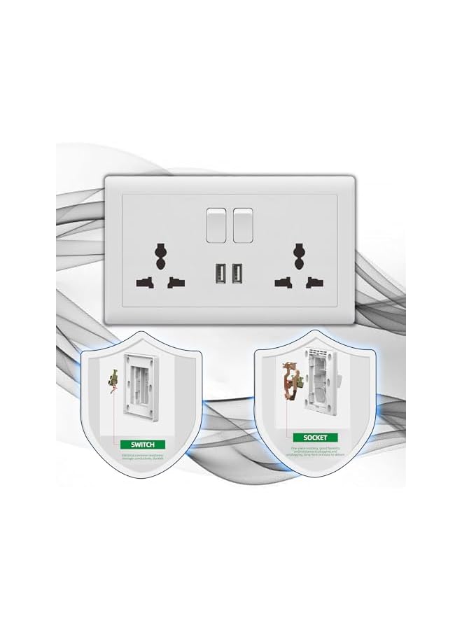 promass Double Switch Wall Socket And 2 USB Outlet | Dual Switch Universal Wall Socket Tamper Resistant | Duplex Receptacle Wall Socket Charger Adapter Power Outlet Panel, White - Image 4
