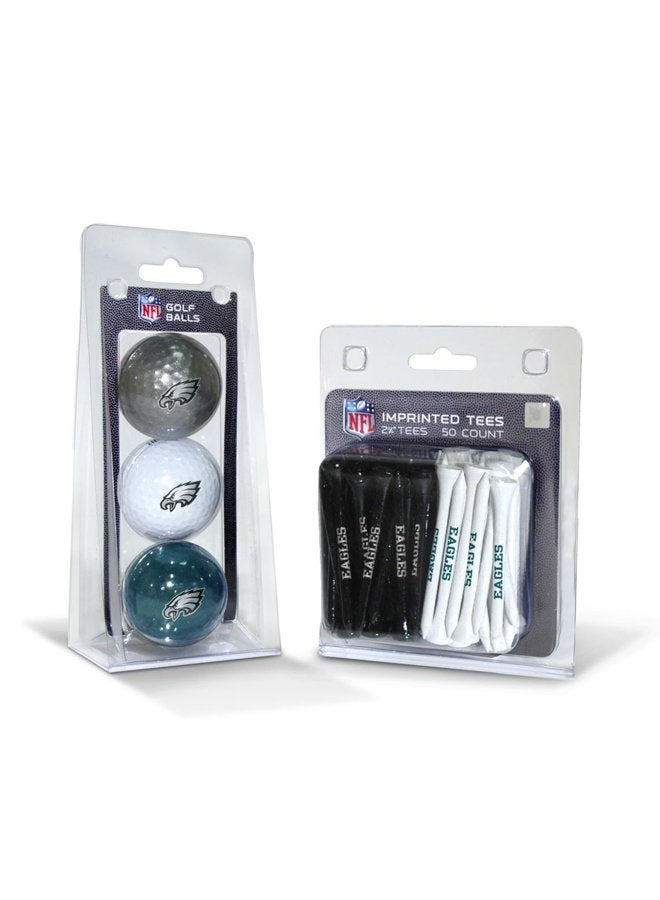 Team Golf NFL Philadelphia Eagles Logo Imprinted Golf Balls (3 Count) & 2-3/4" Regulation Golf Tees (50 Count), Multi Colored - Image 1