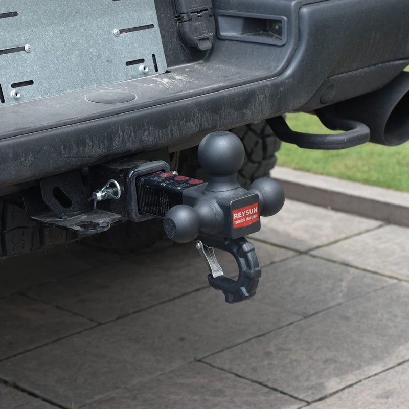 REYSUN Patented Forged Trailer Hitch Tri-Ball Hitch with Hook: 3 Sizes in 1 Tow Ball Hitch, Fits 2-inch Hitch Receiver, Secure Locking Mechanism, Matt Black - Image 4