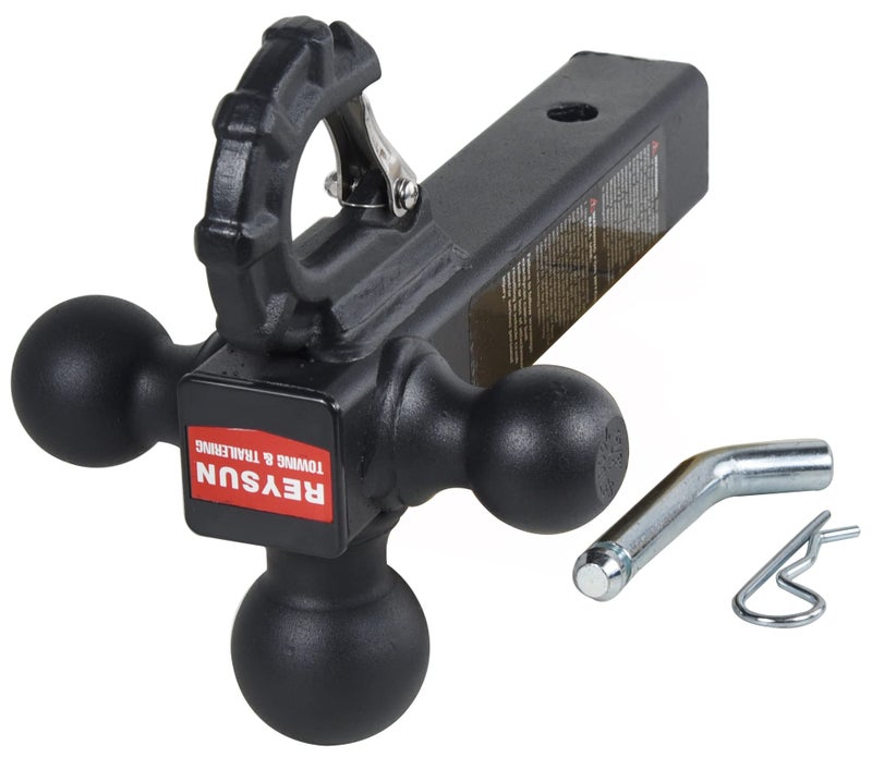REYSUN Patented Forged Trailer Hitch Tri-Ball Hitch with Hook: 3 Sizes in 1 Tow Ball Hitch, Fits 2-inch Hitch Receiver, Secure Locking Mechanism, Matt Black - Image 2