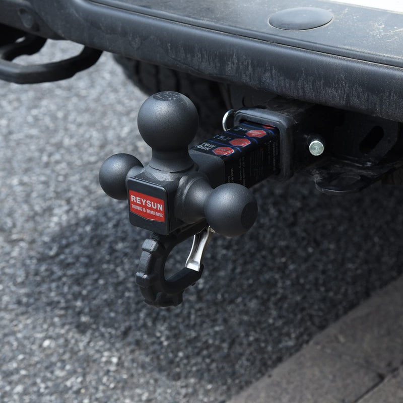 REYSUN Patented Forged Trailer Hitch Tri-Ball Hitch with Hook: 3 Sizes in 1 Tow Ball Hitch, Fits 2-inch Hitch Receiver, Secure Locking Mechanism, Matt Black - Image 3