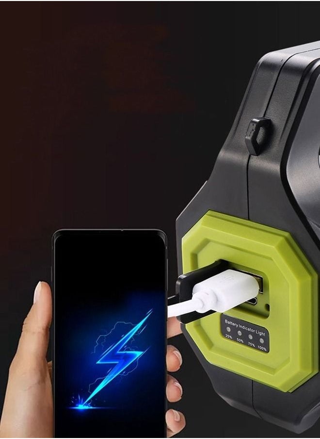 مصباح يدوي يعمل بالطاقة الشمسية مزود بمصدر ضوء مزدوج ومصباح USB أحمر متعدد الوظائف ومصباح تحذيري للطوارئ ومصباح يدوي