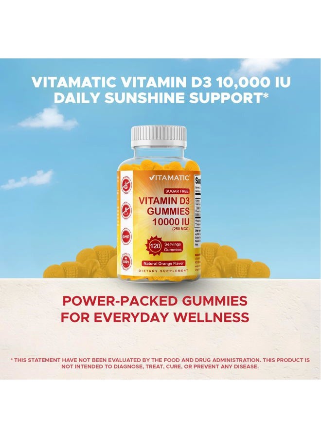 Vitamatic Sugar Free Vitamin D3 10000 IU - 120 Pectin Based Gummies - Great Taste - Healthy Bones, Mood & Immune System Function - Non-GMO - 120 Servings - Image 4