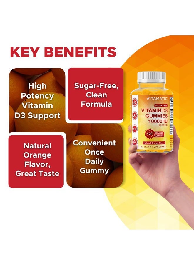 Vitamatic Sugar Free Vitamin D3 10000 IU - 120 Pectin Based Gummies - Great Taste - Healthy Bones, Mood & Immune System Function - Non-GMO - 120 Servings - Image 5