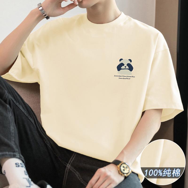 2025 Summer New T-shirt Round Neck Men's Loose Round Neck Cotton Sports Casual Fashion All-match Simple Trend - Image 4