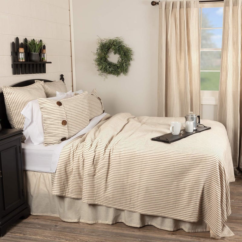 Piper Classics Piper Classics Katies Vintage Stripe Queen Coverlet Bedspread 94 x 94 Urban Rustic Farmhouse Bedding Natural Cream wBlack Stripes Blanket 