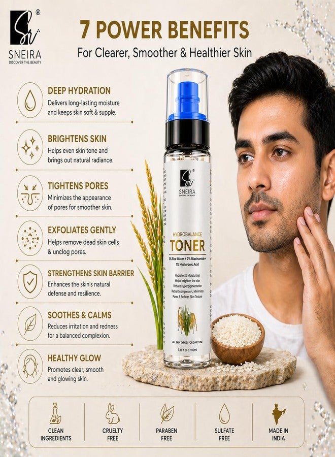 SNEIRA HydroBalance Toner 400 ml, 3% Rice Water, 2% Niacinamide, Enriched with 1% Hyaluronic Acid Exfoliating Face Toner Mist For Pores Tightening Glowing Skin Korean Beauty Secrets For Women & Men - Image 4