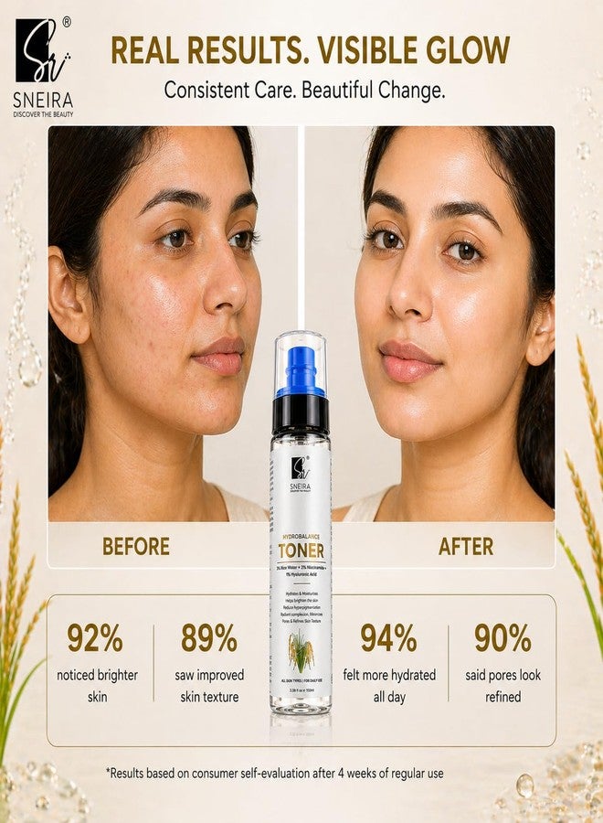 SNEIRA HydroBalance Toner 400 ml, 3% Rice Water, 2% Niacinamide, Enriched with 1% Hyaluronic Acid Exfoliating Face Toner Mist For Pores Tightening Glowing Skin Korean Beauty Secrets For Women & Men - Image 5