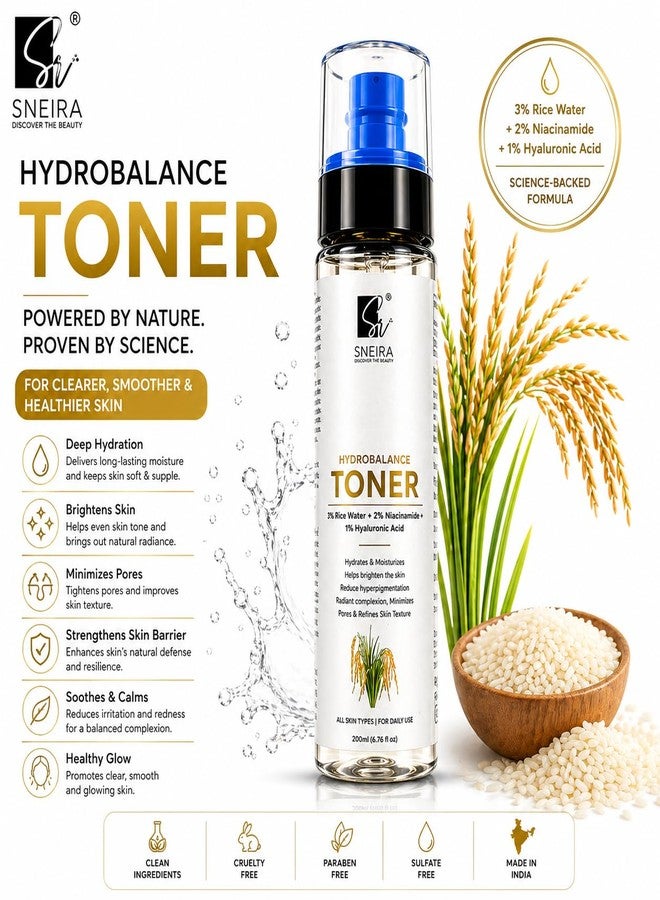 SNEIRA HydroBalance Toner 400 ml, 3% Rice Water, 2% Niacinamide, Enriched with 1% Hyaluronic Acid Exfoliating Face Toner Mist For Pores Tightening Glowing Skin Korean Beauty Secrets For Women & Men - Image 2