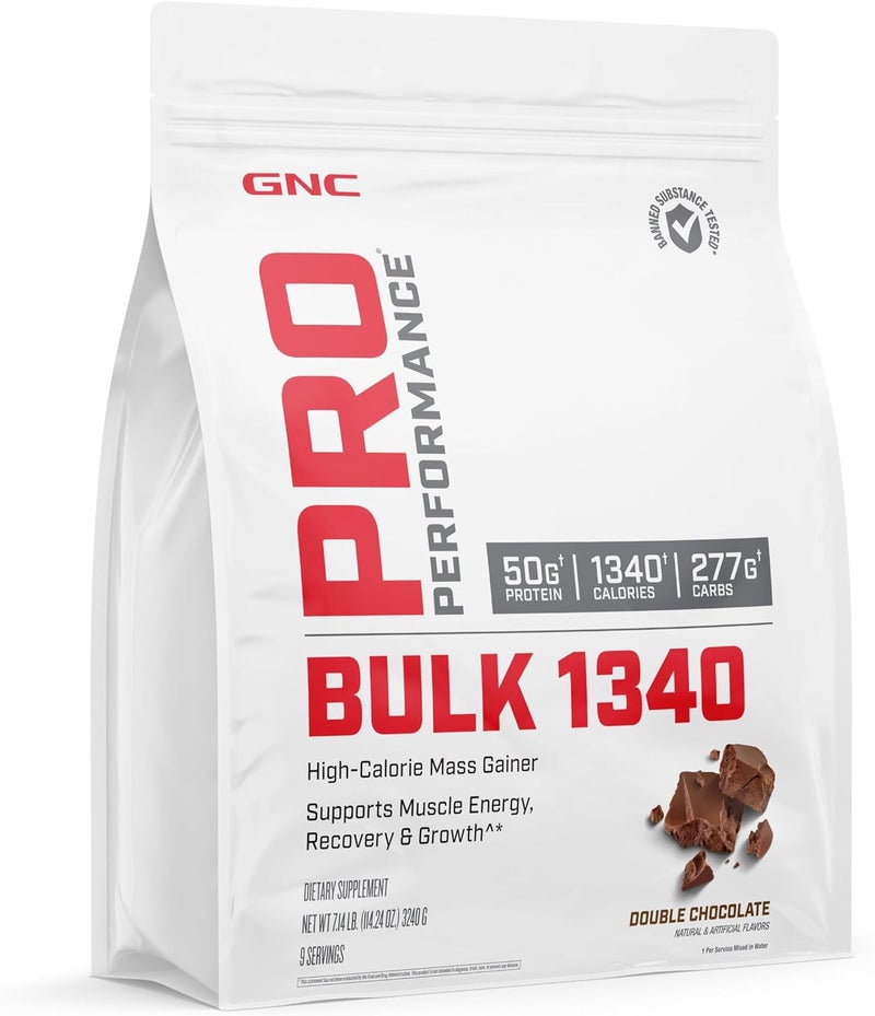 GNC Pro Performance Bulk 1340 Mass Gainer Protein Powder 50g Gluten Free Whey Creatine BCAA 3rd Party Tested Muscle Recovery  Growth Micronutrients Double Chocolate 9 Servings - Image 1